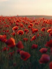 Vibrant Sunset over Red Poppy Field