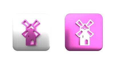 Colorful Windmill icon isolated on white background. Square button. 3D render illustration