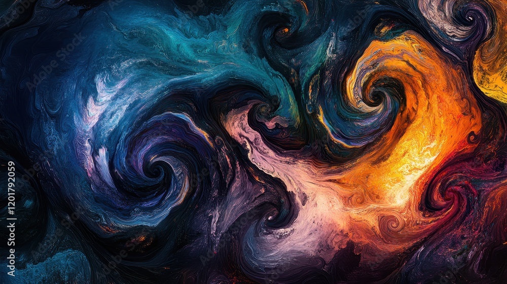 Poster colorful swirling patterns create a cosmic abstract representation of energy in a dark background du