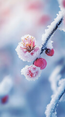 herry blossom in the snow