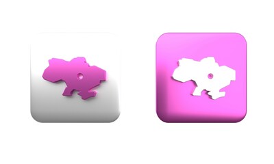 Colorful Map of Ukraine icon isolated on white background. Square button. 3D render illustration