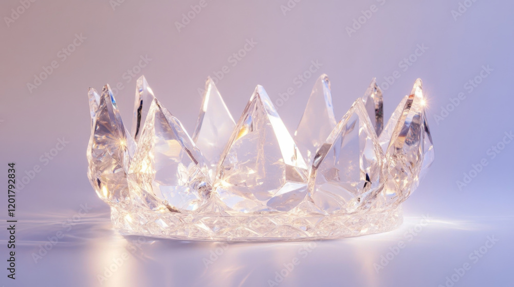 Poster elegant glass crown illuminated with soft light showcasing intricate design and sparkling reflection