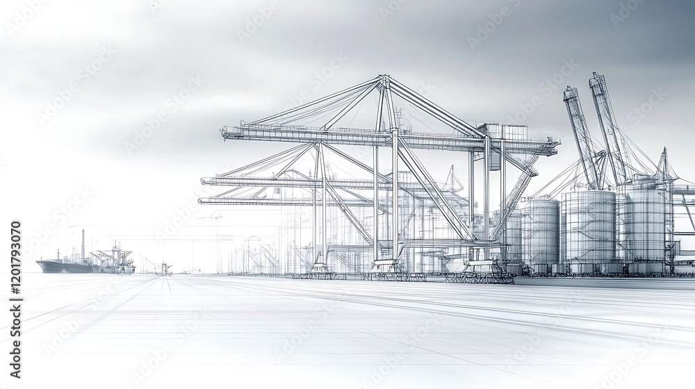 Poster automated shipping ports with electric cranes and efficient loading systems