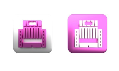 Colorful Hotel Ukraina building icon isolated on white background. Square button. 3D render illustration