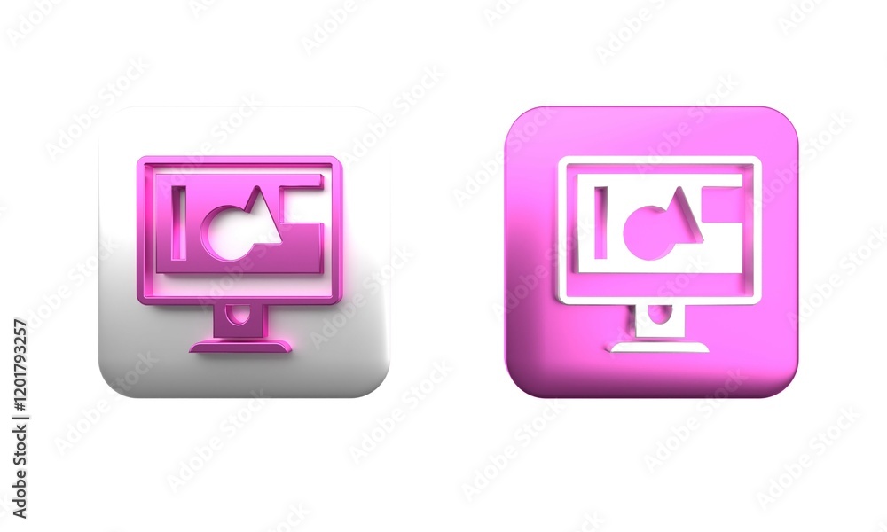 Poster colorful computer monitor screen icon isolated on white background. electronic device. front view. s