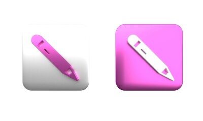 Colorful Pencil with eraser icon isolated on white background. Drawing and educational tools. School office symbol. Square button. 3D render illustration