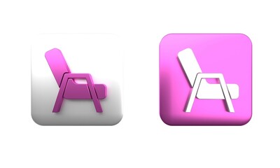 Colorful Armchair icon isolated on white background. Square button. 3D render illustration