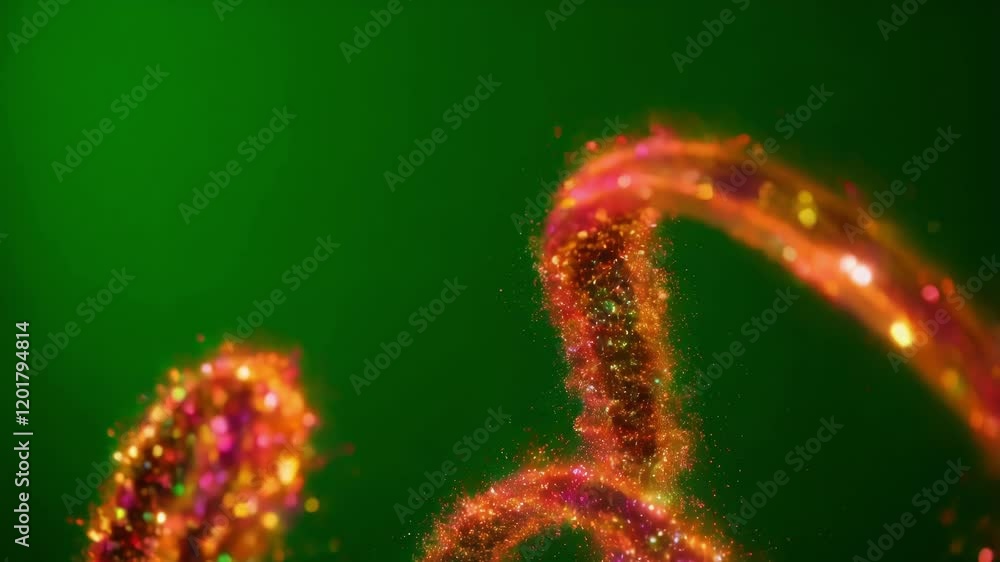 Poster orange and pink glittering particles swirling and dancing on a chromakey green screen background, cr