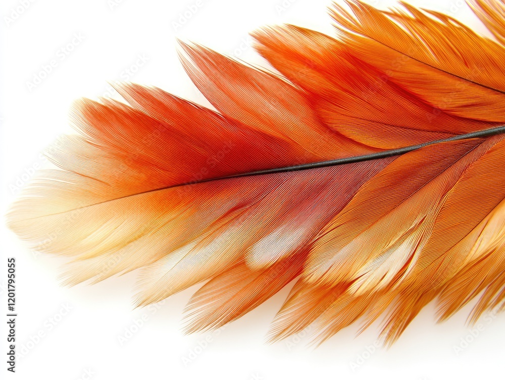 Wall mural Close-Up of a Vibrant Orange Feather Against a Clean White Background for Nature Themes