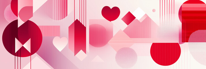 Vibrant red shapes, hearts, and geometric patterns symbolize love in this abstract design. Generative AI
