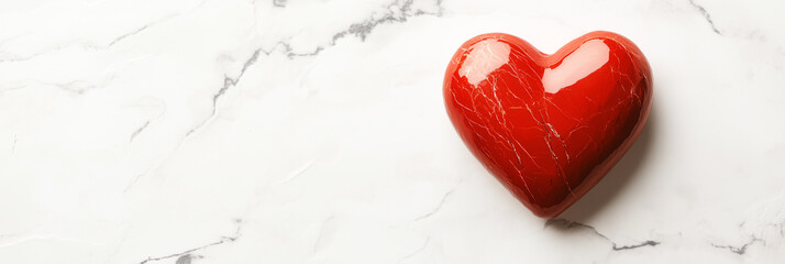 A red heart-shaped figure sits on smooth marble, adding elegance to the scene. Generative AI