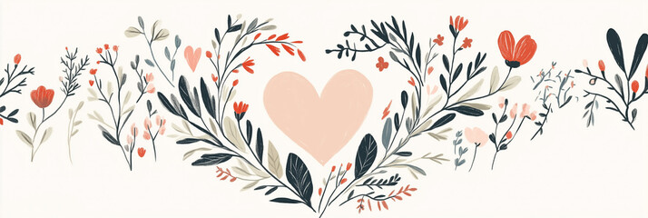 Floral arrangement includes a heart shape surrounded by vivid flowers and greenery. Generative AI