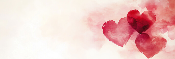 Multiple red watercolor hearts blend softly into a gentle, light background, conveying emotion. Generative AI