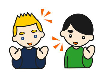 楽しく会話する金髪男性とアジア人男性