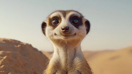 Close-up of a cute meerkat in a desert.