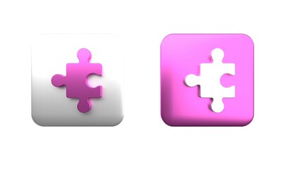 Obraz premium Colorful Piece of puzzle icon isolated on white background. Business, marketing, finance, layout, infographics, internet concept. Square button. 3D render illustration