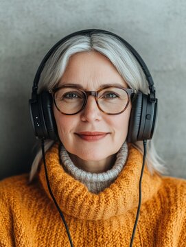 Woman Listening to Headphones in Studio