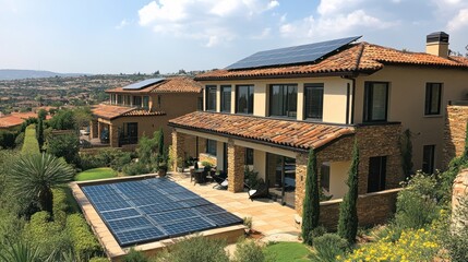 Hilltop luxury home with solar panels, pool, and scenic view; ideal for real estate