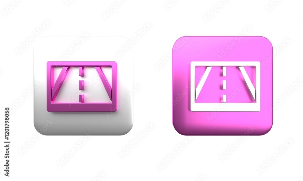 Poster colorful gps device with map icon isolated on white background. square button. 3d render illustratio