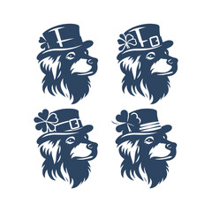St. Patrick's Day Dog with Clover Hat Vector Silhouette Set Design Illustration