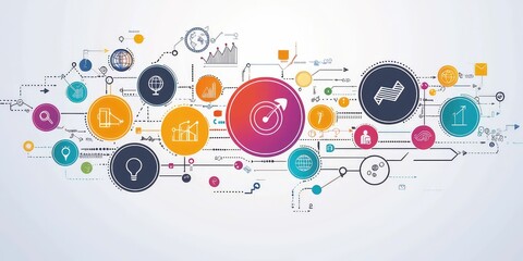 Obraz premium Modern infographic showing goals achieved between 2020 and 2025, with icons and colorful highlights.