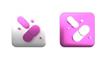 Colorful Vitamin complex of pill capsule icon isolated on white background. Healthy lifestyle. Square button. 3D render illustration