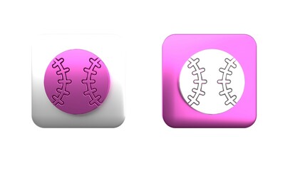 Colorful Baseball ball icon isolated on white background. Square button. 3D render illustration