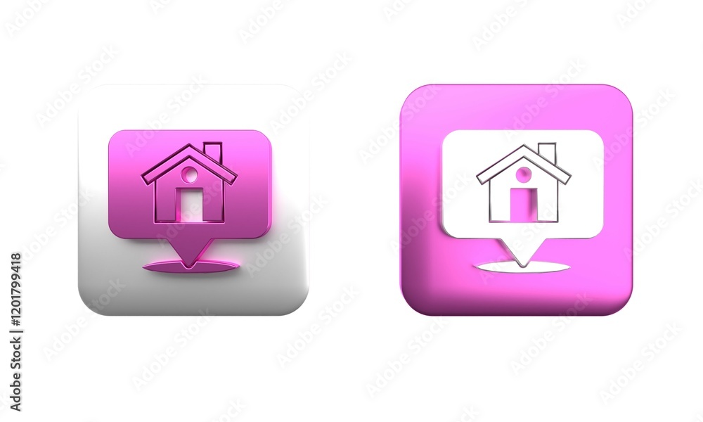 Poster colorful map pointer with house icon isolated on white background. home location marker symbol. squa