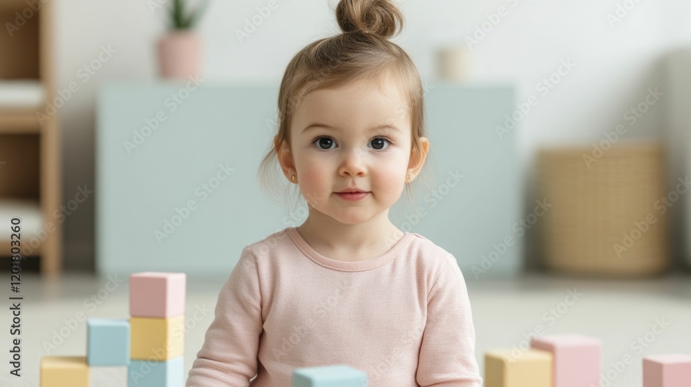 Poster playtime learning toddlers building blocks to develop motor skills and creativity happy cheerful chi