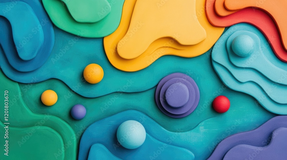 Poster vibrant abstract composition showcasing a playful arrangement of colorful three dimensional shapes a