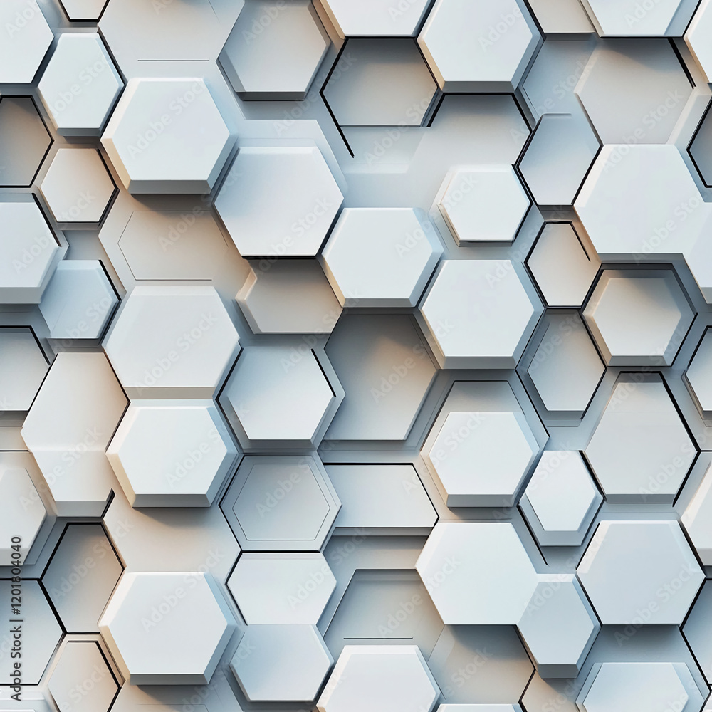 Poster Modern Hexagonal Pattern Texture with Geometric 3D Elements
