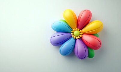 Fototapeta premium Colorful rainbow flower 3D render on white background.