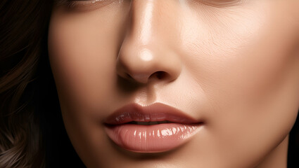 Naklejka premium close up of a woman lips glowing skin