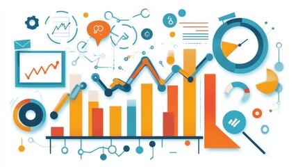 Business-themed background with a stock chart, corporate icons, and economic data, dynamic market trends.