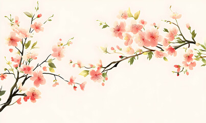 Fototapeta premium Delicate watercolor painting of blossoming pink cherry branches, perfect for spring designs, cards, and backgrounds.