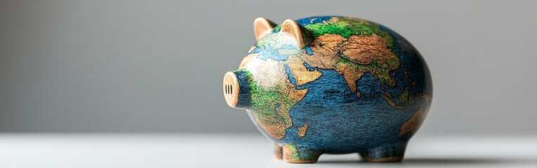 A globe-shaped piggy bank illustrating global conservation efforts and sustainability. Great for financial, environmental, and educational uses.