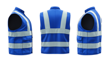 Blue vest with reflective stripes isolated on transparent background