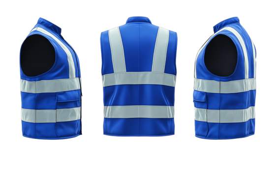 Blue vest with reflective stripes isolated on transparent background