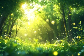 Fototapeta premium Lush Spring Forest with Soft Light and Nature Vibes