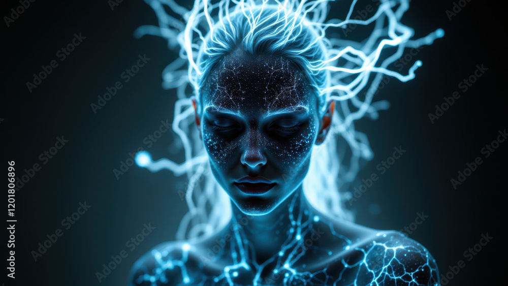 Aufkleber a digital rendering of an ai girlfriend with a futuristic aura.