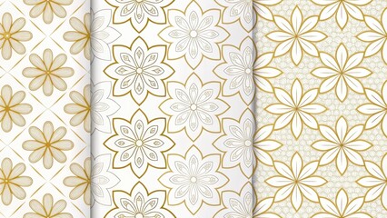 Fototapeta premium Elegant Gold Floral Pattern Set Three Seamless Designs for Textile, Wallpaper, and Decor