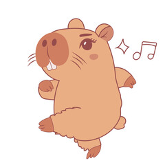 Cute capybara dancing. Vector illustration