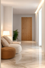 Fototapeta premium Cozy living space with natural light and modern design in a tranquil setting