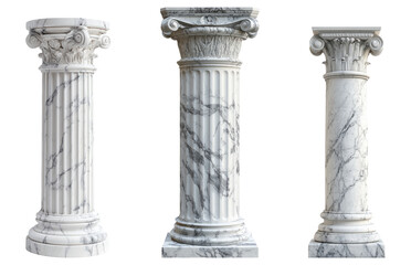 Elegant White Marble Columns Isolated on Transparent Background