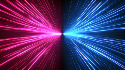 Fototapeta premium Abstract vibrant pink and blue light streaks converging at center, dynamic energy, futuristic design, perfect for backgrounds or motion graphics.