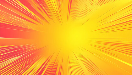 Vibrant abstract background featuring radiating lines in shades of yellow and red, reminiscent of a comic book speed effect. Ideal for dynamic designs.