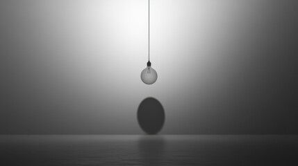 A minimalistic composition that emphasizes the elegant shadow created by a hanging light bulb on a textured wall as evening descends, casting intriguing shapes and forms