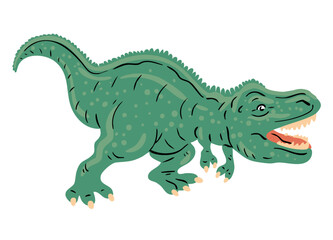 Tyrannosaurus rex roars. Large dinosaur predator. Theropod lizard of the Jurassic period. Paleontology and animals. Cartoon vector illustration isolated on white background