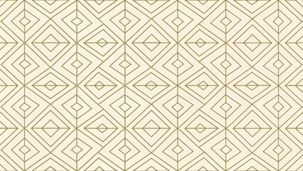Fototapeta premium Elegant Seamless Geometric Pattern with Interlocking Diamond Shapes and Thin Gold Lines on a Cream Background