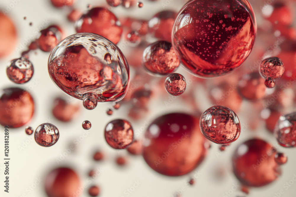 Poster dynamic bubbles float in a cinematic display with vibrant red hues against a soft background